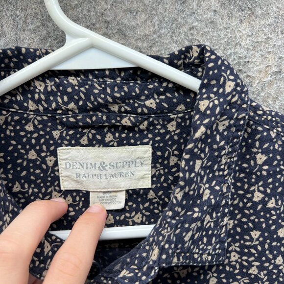 Denim & Supply Ralph Lauren Shirt Mens Medium Navy Blue Beige Floral Vintage - Picture 6 of 10